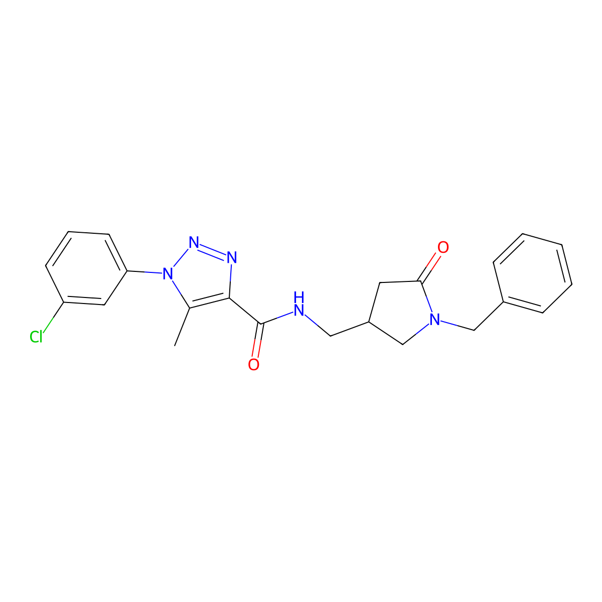 N-[(1-benzyl-5-oxopyrrolidin-3-yl)methyl]-1-(3-chlorophenyl)-5-methyl-1H-1,2,3-triazole-4-carboxamide molecular structure, CAS 3030845-89-4