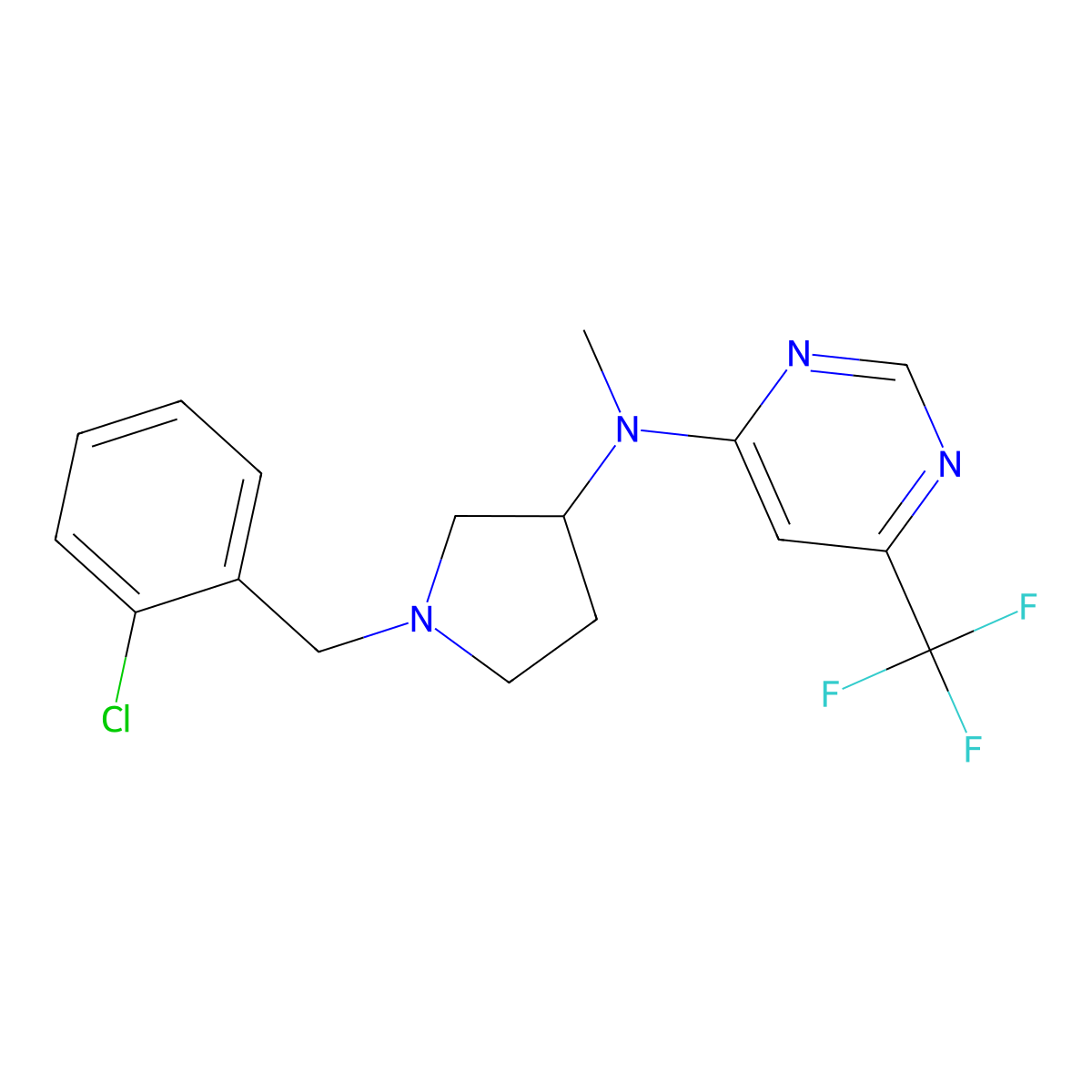 N-{1-[(2-chlorophenyl)methyl]pyrrolidin-3-yl}-N-methyl-6-(trifluoromethyl)pyrimidin-4-amine molecular structure, CAS 3030845-91-8