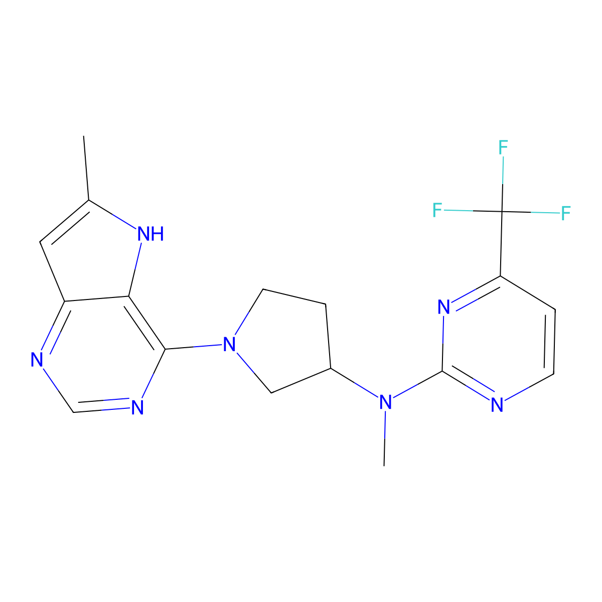 N-methyl-N-(1-{6-methyl-5H-pyrrolo[3,2-d]pyrimidin-4-yl}pyrrolidin-3-yl)-4-(trifluoromethyl)pyrimidin-2-amine molecular structure, CAS 3030846-13-7