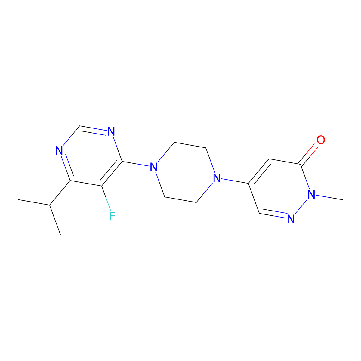 5-{4-[5-Fluoro-6-(propan-2-yl)pyrimidin-4-yl]piperazin-1-yl}-2-methyl-2,3-dihydropyridazin-3-one molecular structure, CAS 3030846-26-2