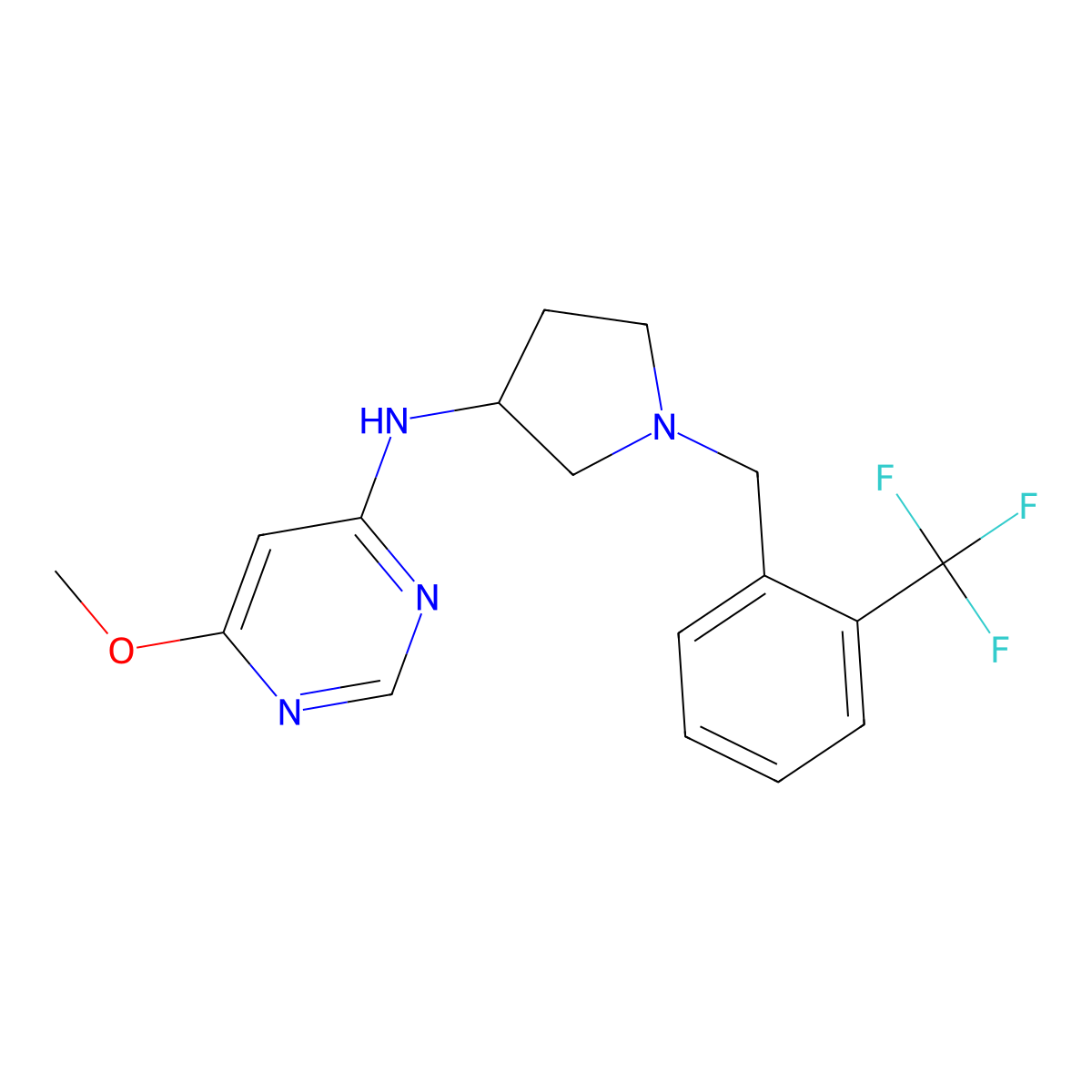 6-methoxy-N-(1-{[2-(trifluoromethyl)phenyl]methyl}pyrrolidin-3-yl)pyrimidin-4-amine molecular structure, CAS 3030846-28-4
