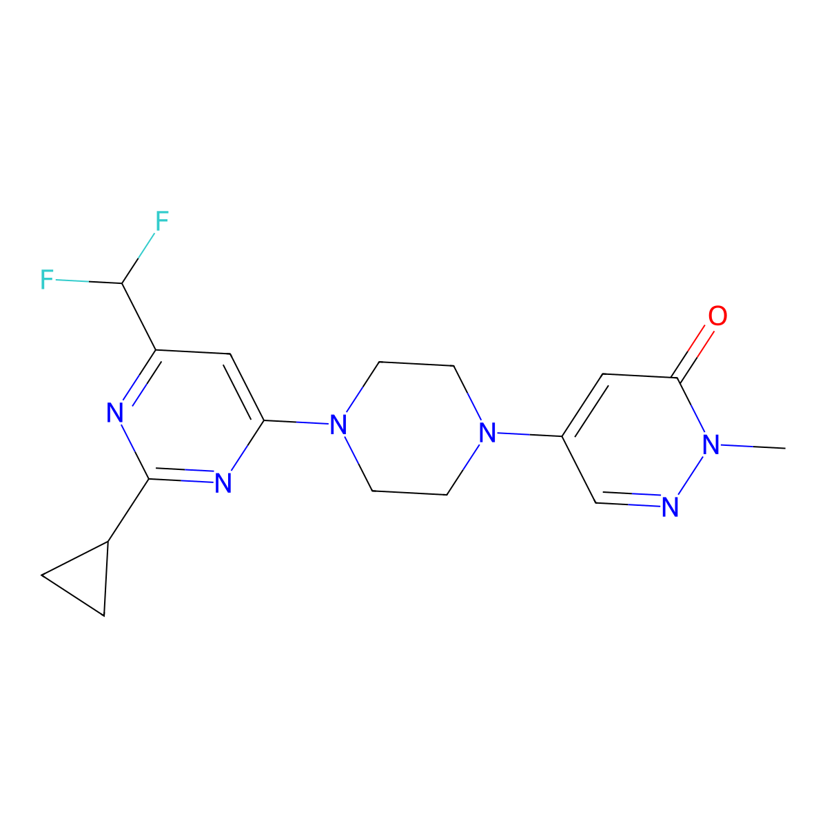 5-{4-[2-Cyclopropyl-6-(difluoromethyl)pyrimidin-4-yl]piperazin-1-yl}-2-methyl-2,3-dihydropyridazin-3-one molecular structure, CAS 3030846-31-9