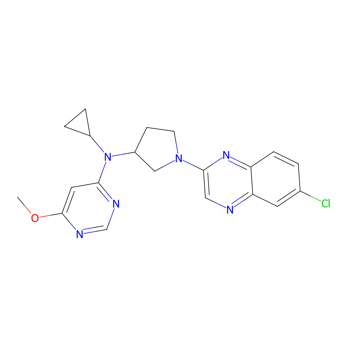 N-[1-(6-chloroquinoxalin-2-yl)pyrrolidin-3-yl]-N-cyclopropyl-6-methoxypyrimidin-4-amine molecular structure, CAS 3030846-41-1