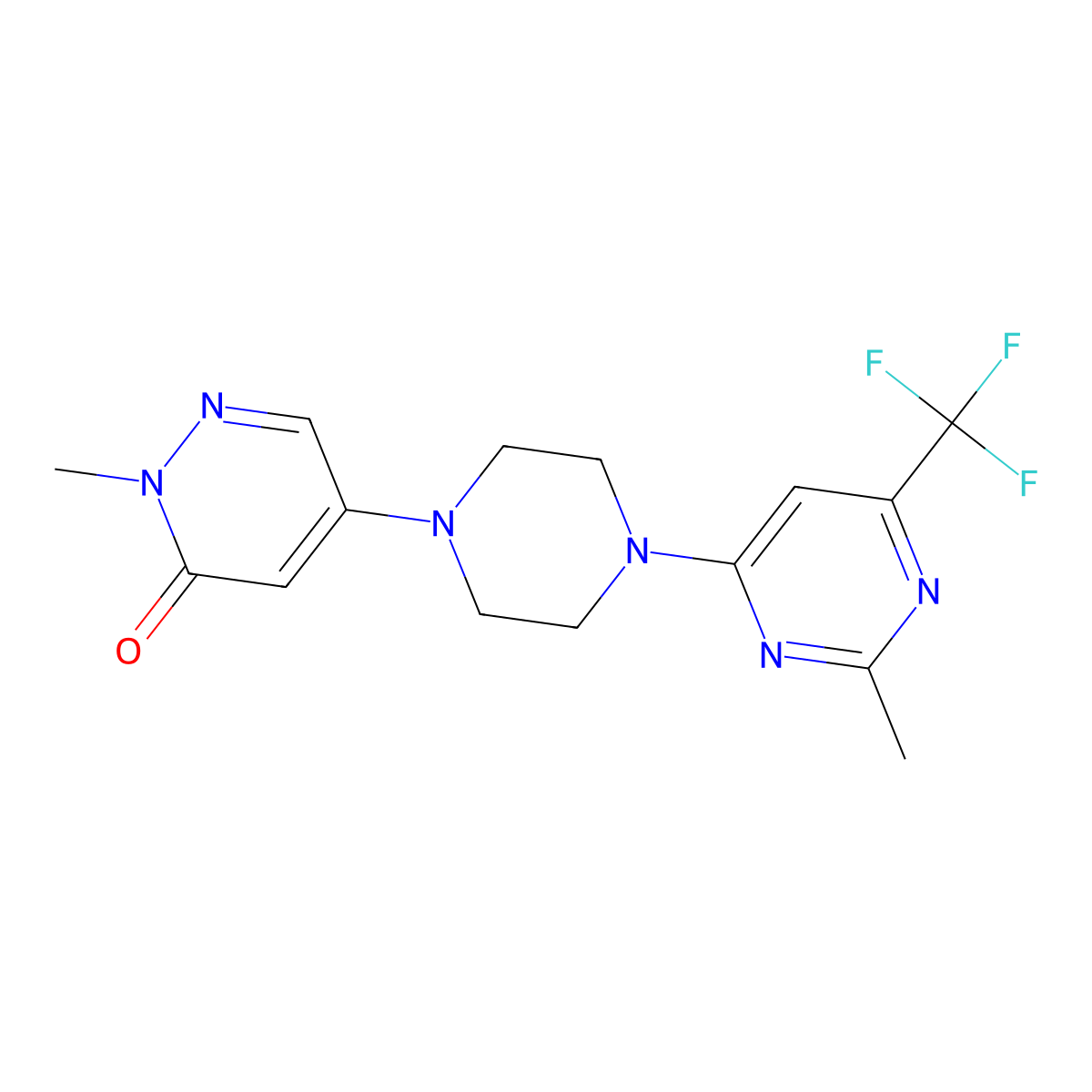 2-Methyl-5-{4-[2-methyl-6-(trifluoromethyl)pyrimidin-4-yl]piperazin-1-yl}-2,3-dihydropyridazin-3-one molecular structure, CAS 3030846-43-3