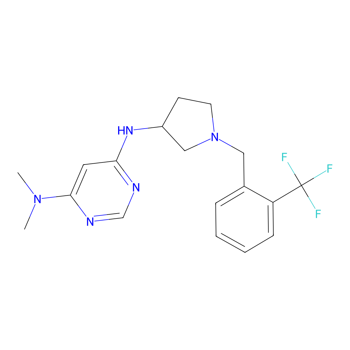 N4,N4-dimethyl-N6-(1-{[2-(trifluoromethyl)phenyl]methyl}pyrrolidin-3-yl)pyrimidine-4,6-diamine molecular structure, CAS 3030846-64-8