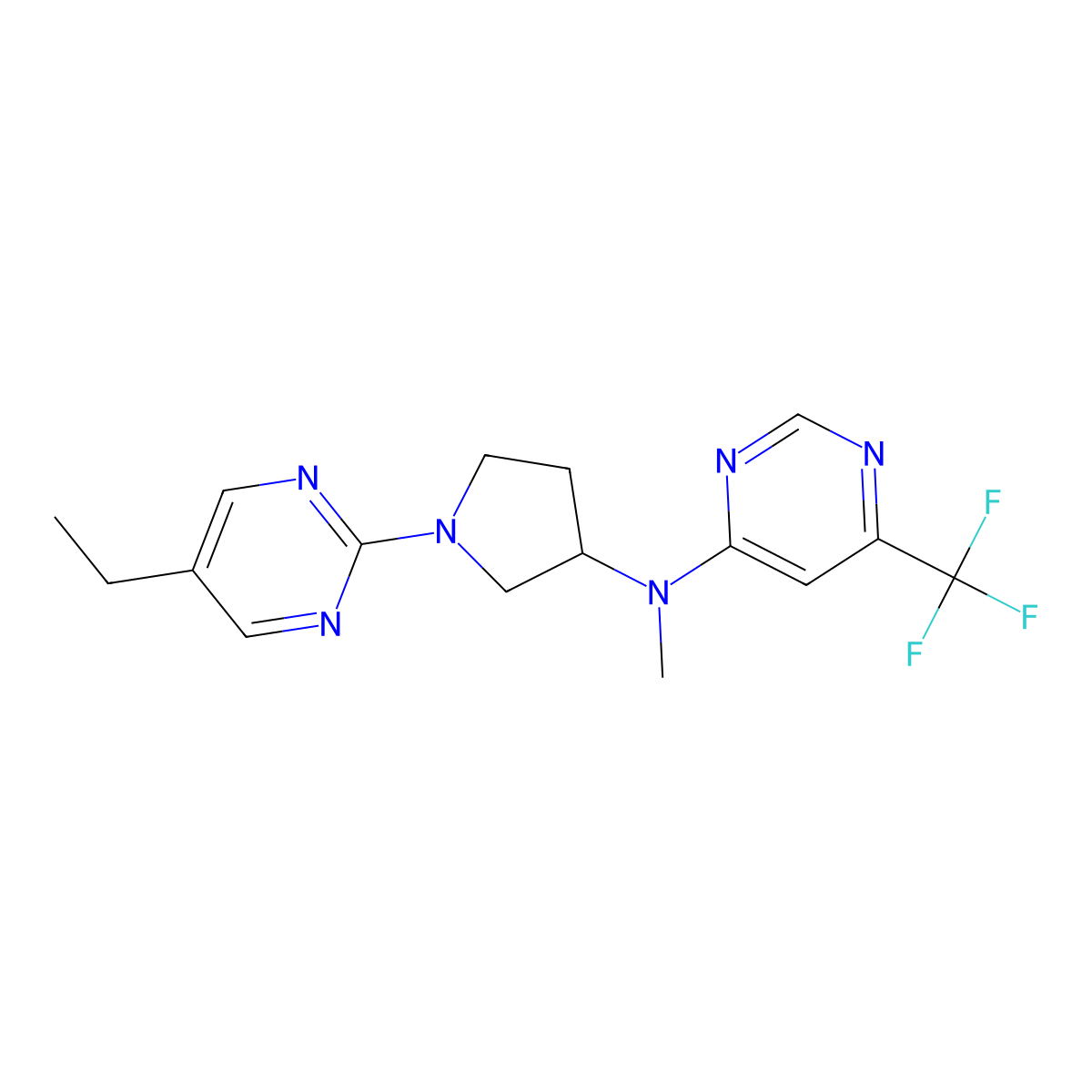 N-[1-(5-ethylpyrimidin-2-yl)pyrrolidin-3-yl]-N-methyl-6-(trifluoromethyl)pyrimidin-4-amine molecular structure, CAS 3030847-09-4