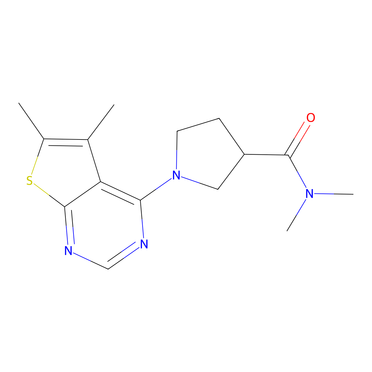 1-{5,6-dimethylthieno[2,3-d]pyrimidin-4-yl}-N,N-dimethylpyrrolidine-3-carboxamide molecular structure, CAS 3030847-10-7