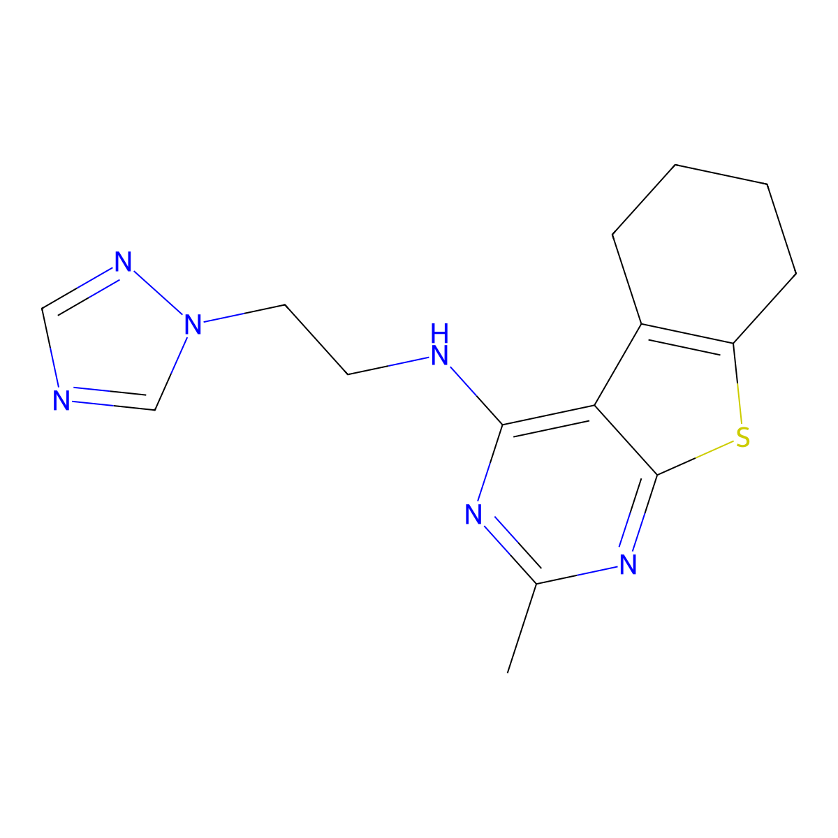 5-methyl-N-[2-(1H-1,2,4-triazol-1-yl)ethyl]-8-thia-4,6-diazatricyclo[7.4.0.0(2),]trideca-1(9),2,4,6-tetraen-3-amine molecular structure, CAS 3030847-47-0