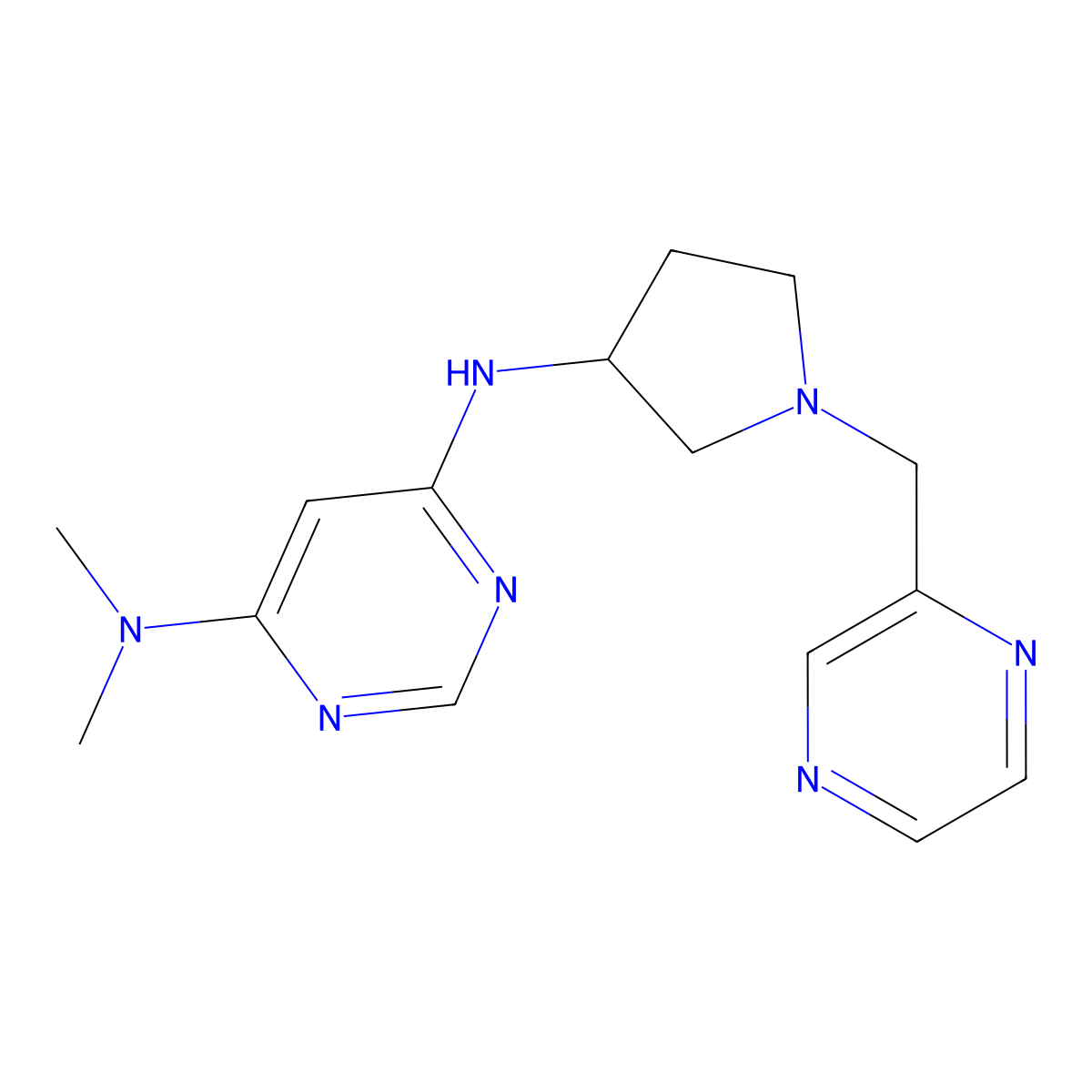 N4,N4-dimethyl-N6-{1-[(pyrazin-2-yl)methyl]pyrrolidin-3-yl}pyrimidine-4,6-diamine molecular structure, CAS 3030847-50-5