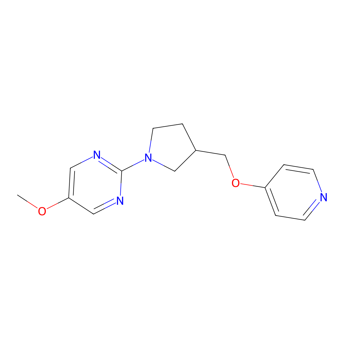 5-Methoxy-2-{3-[(pyridin-4-yloxy)methyl]pyrrolidin-1-yl}pyrimidine molecular structure, CAS 3030847-52-7
