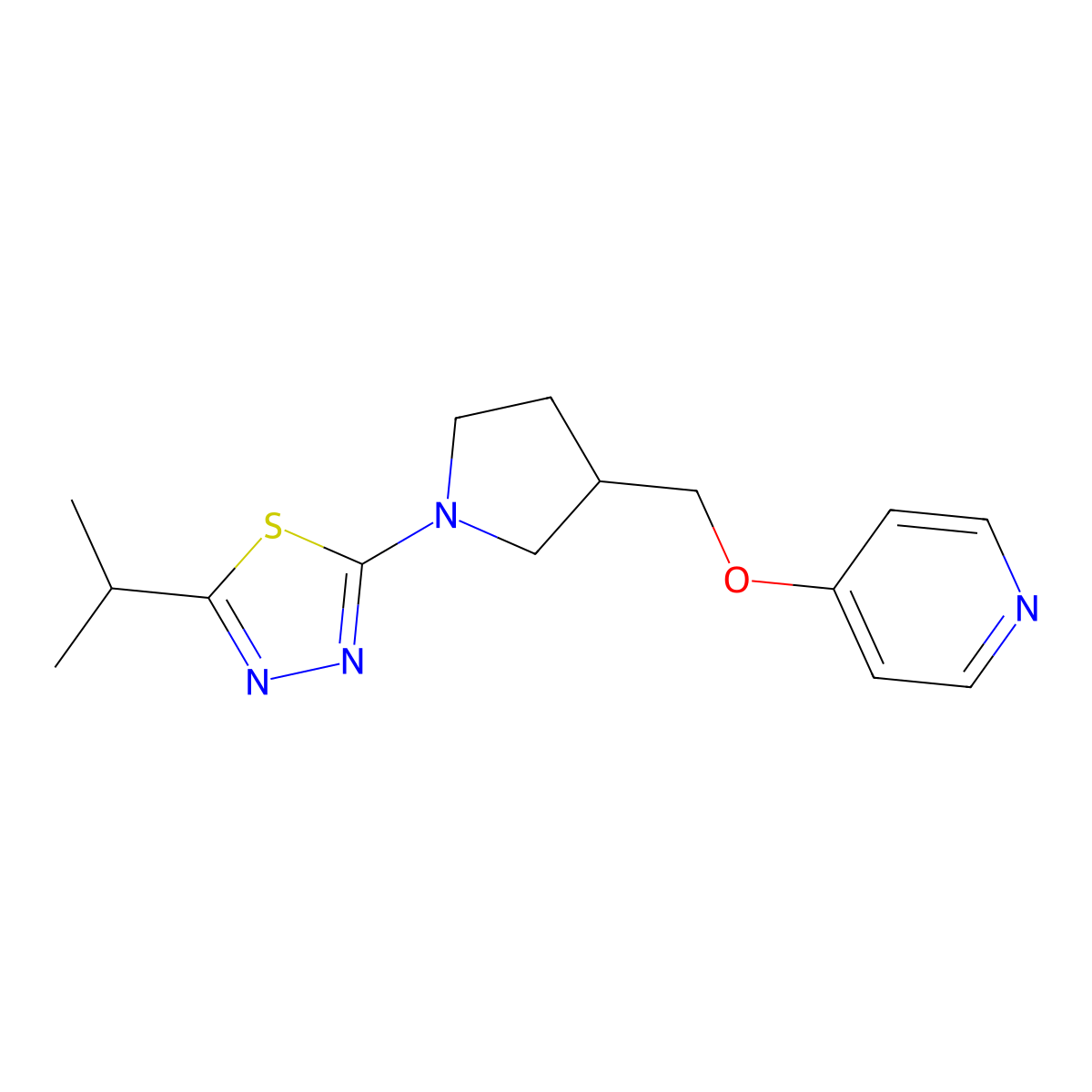 4-({1-[5-(Propan-2-yl)-1,3,4-thiadiazol-2-yl]pyrrolidin-3-yl}methoxy)pyridine molecular structure, CAS 3030847-58-3
