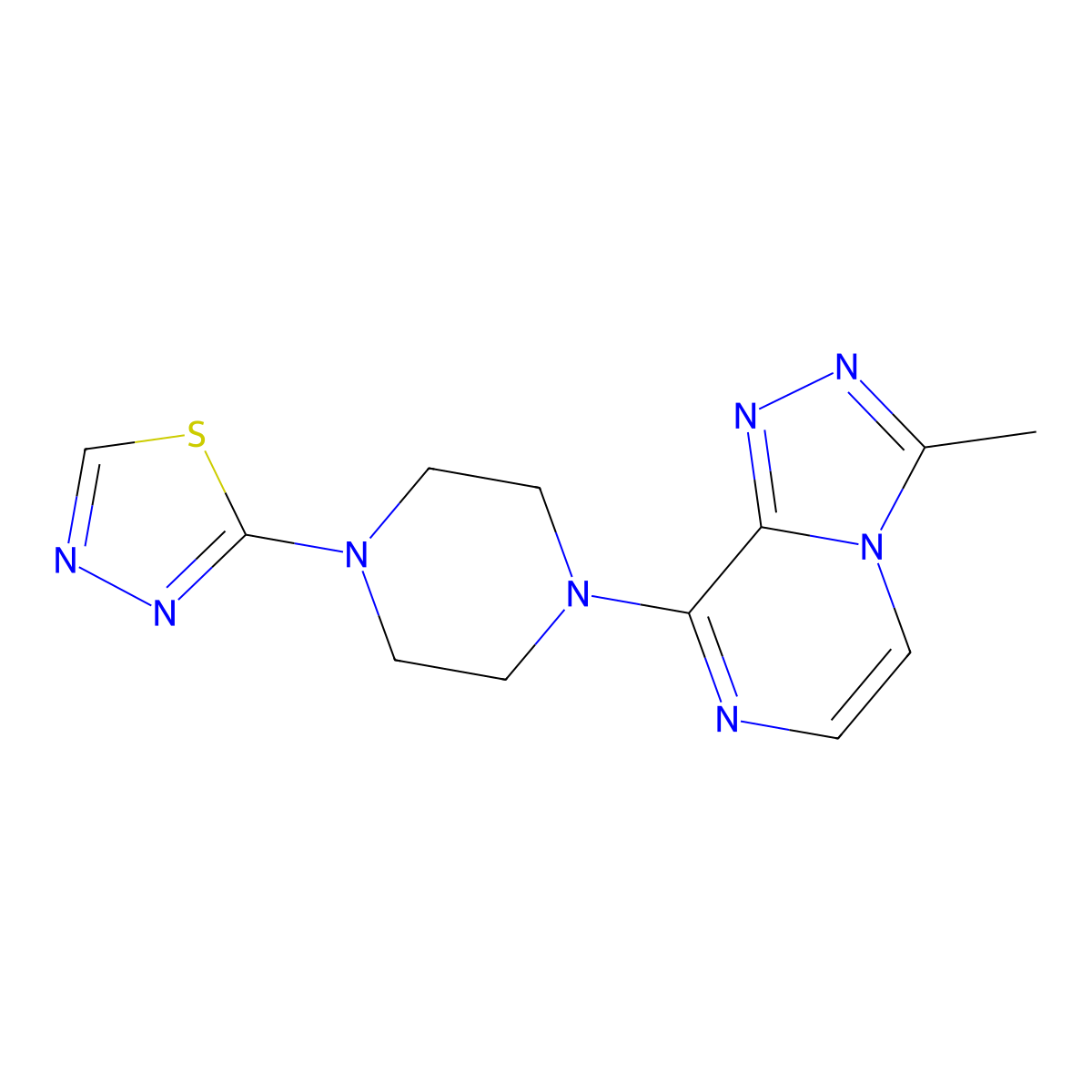1-{3-Methyl-[1,2,4]triazolo[4,3-a]pyrazin-8-yl}-4-(1,3,4-thiadiazol-2-yl)piperazine molecular structure, CAS 3030847-64-1