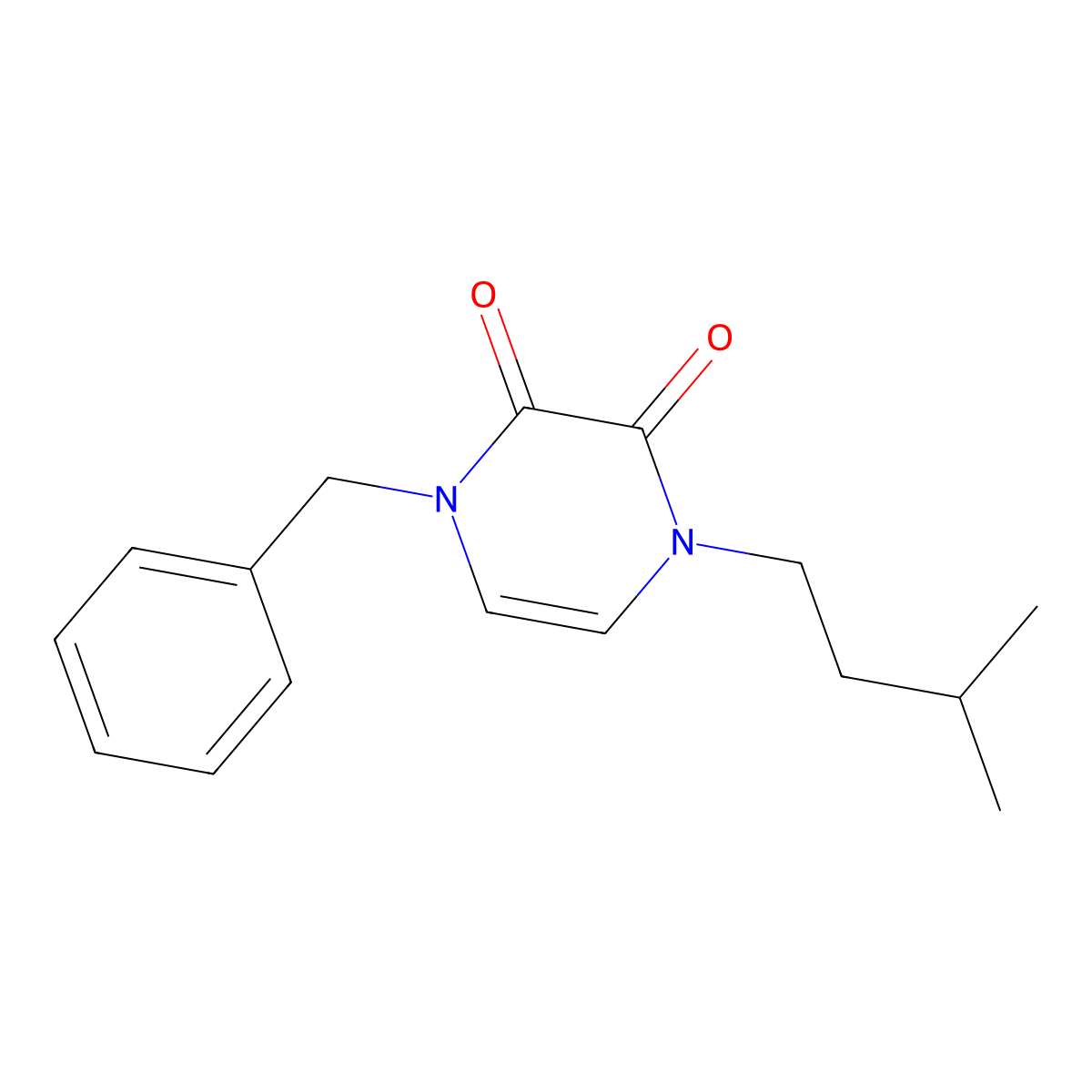 1-Benzyl-4-(3-methylbutyl)-1,2,3,4-tetrahydropyrazine-2,3-dione molecular structure, CAS 3030847-80-1