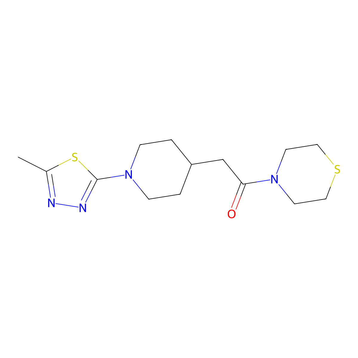 2-[1-(5-Methyl-1,3,4-thiadiazol-2-yl)piperidin-4-yl]-1-(thiomorpholin-4-yl)ethan-1-one molecular structure, CAS 3030847-84-5