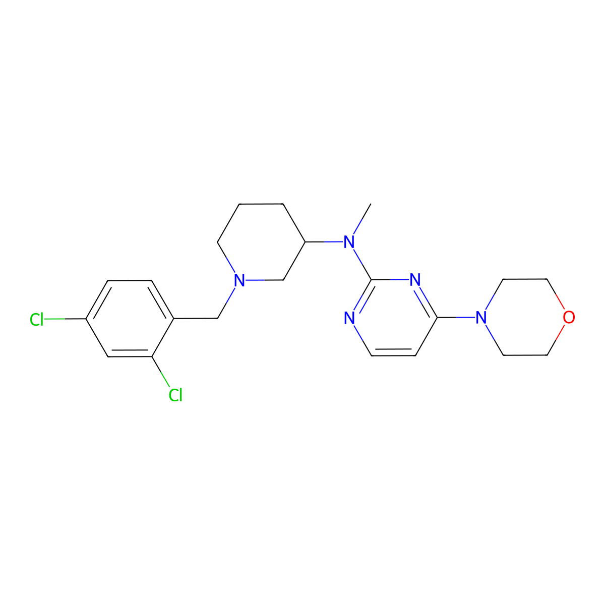 N-{1-[(2,4-dichlorophenyl)methyl]piperidin-3-yl}-N-methyl-4-(morpholin-4-yl)pyrimidin-2-amine molecular structure, CAS 3030847-86-7