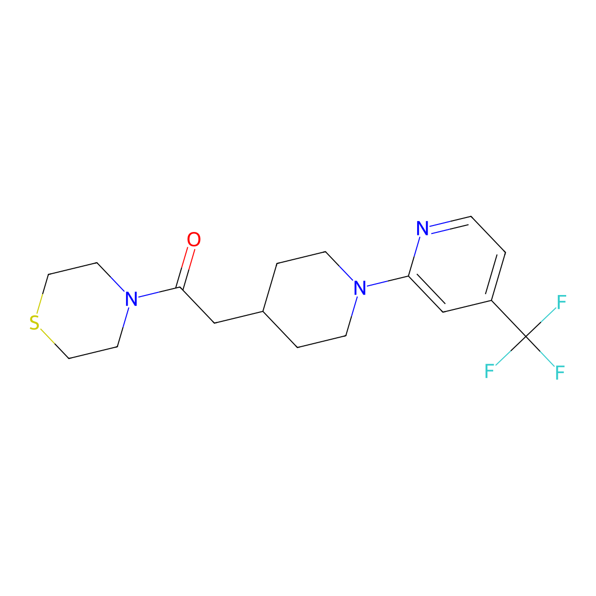 1-(Thiomorpholin-4-yl)-2-{1-[4-(trifluoromethyl)pyridin-2-yl]piperidin-4-yl}ethan-1-one molecular structure, CAS 3030847-91-4