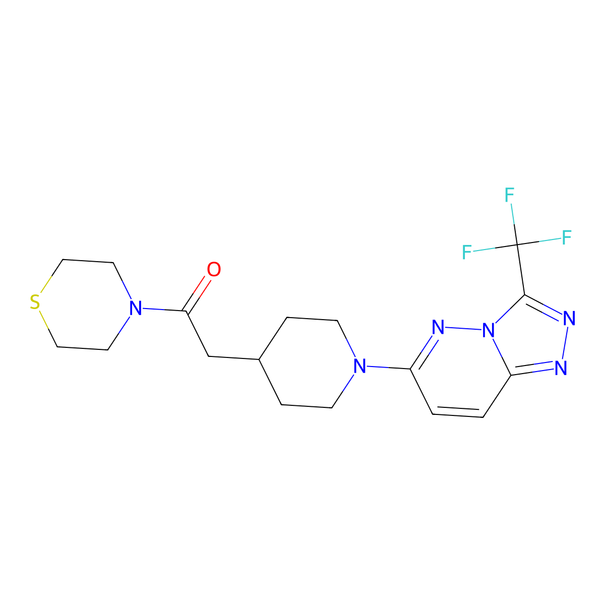 1-(Thiomorpholin-4-yl)-2-{1-[3-(trifluoromethyl)-[1,2,4]triazolo[4,3-b]pyridazin-6-yl]piperidin-4-yl}ethan-1-one molecular structure, CAS 3030847-97-0