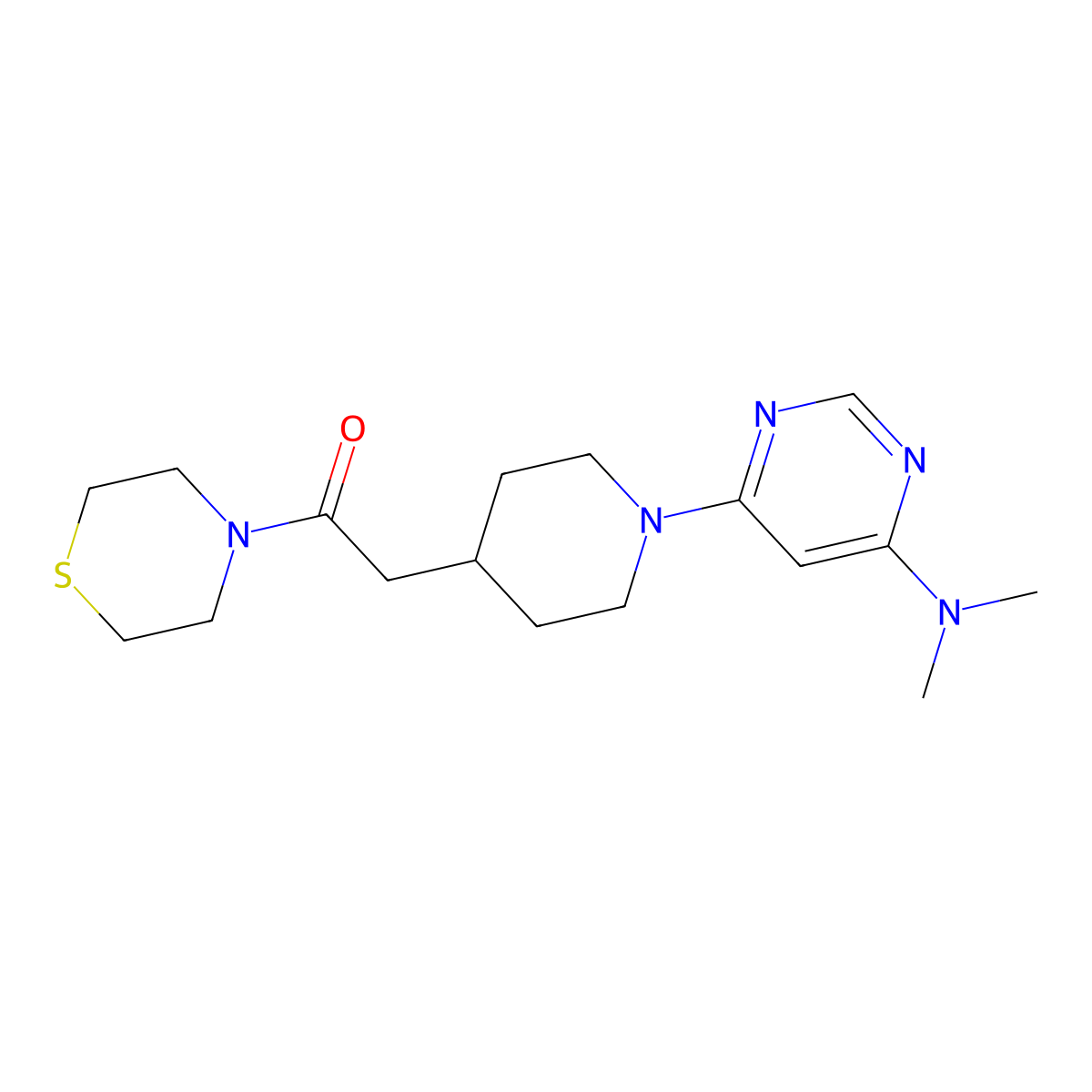 2-[1-(4-Fluoro-1,3-benzothiazol-2-yl)piperidin-4-yl]-1-(thiomorpholin-4-yl)ethan-1-one molecular structure, CAS 3030848-03-1