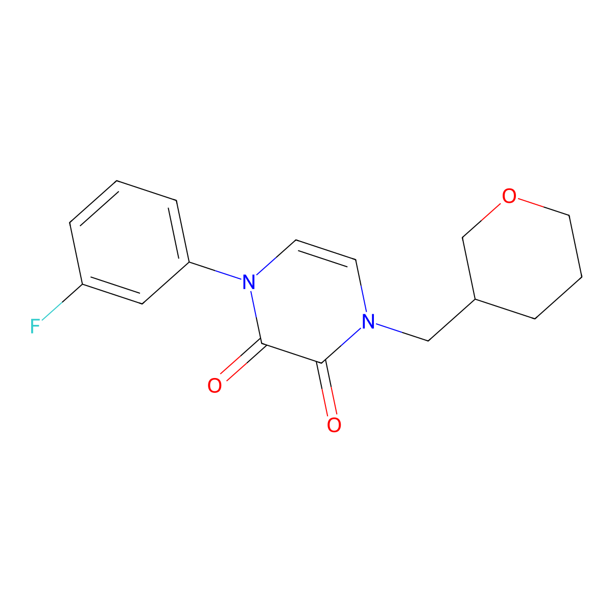 1-(3-Fluorophenyl)-4-[(oxan-3-yl)methyl]-1,2,3,4-tetrahydropyrazine-2,3-dione molecular structure, CAS 3030848-17-7