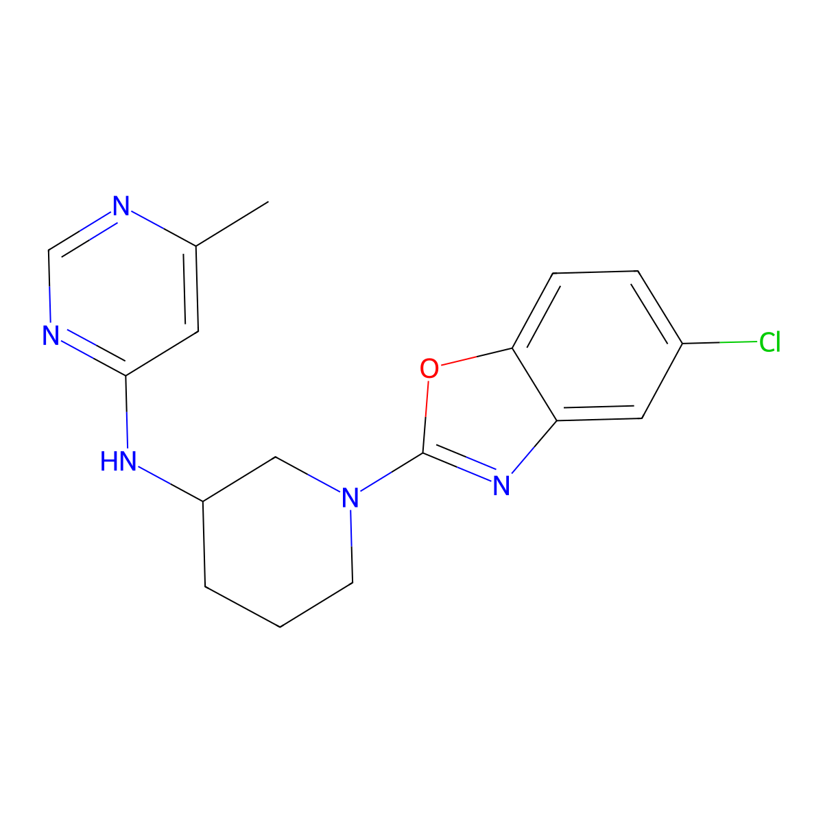 N-[1-(5-chloro-1,3-benzoxazol-2-yl)piperidin-3-yl]-6-methylpyrimidin-4-amine molecular structure, CAS 3030848-19-9