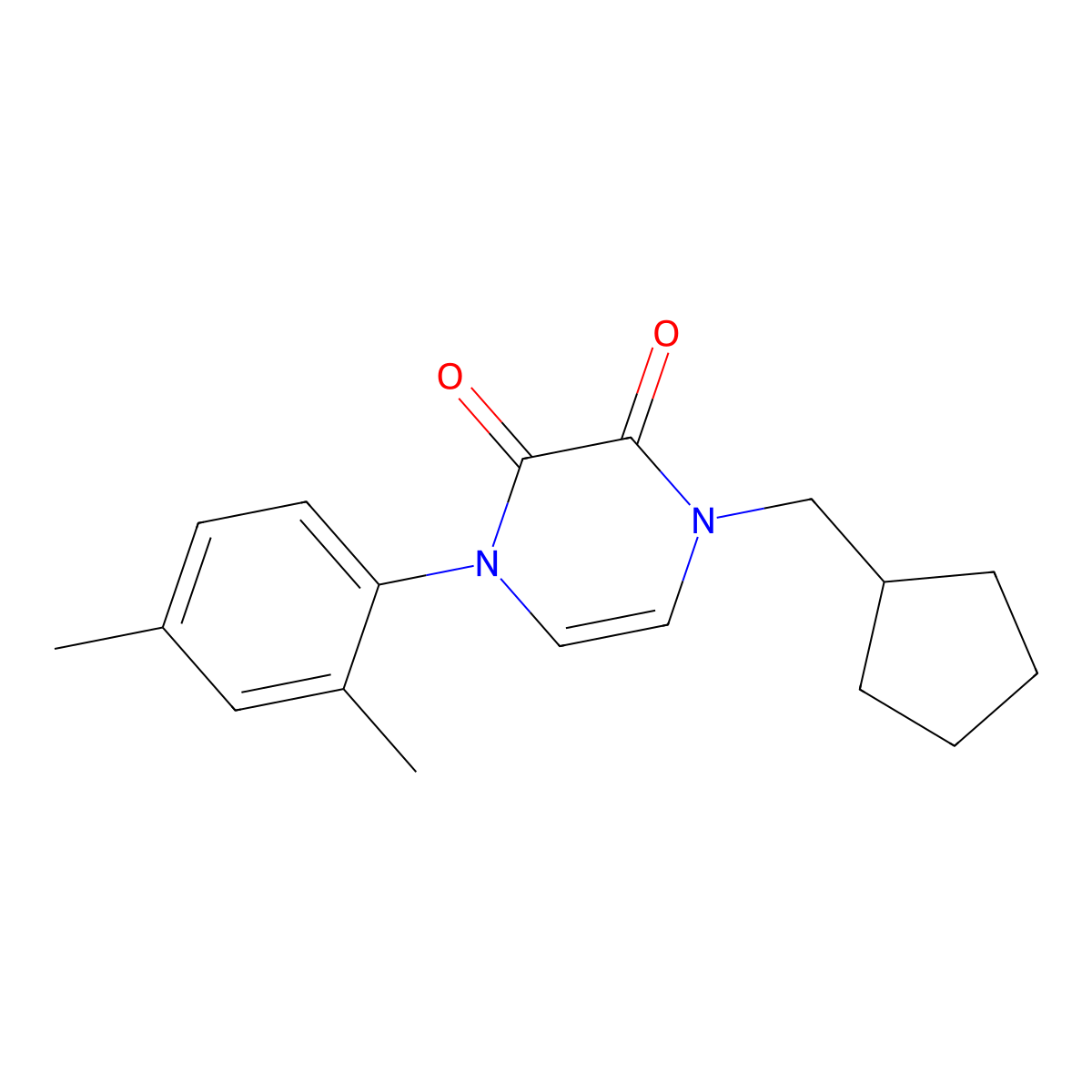 1-(Cyclopentylmethyl)-4-(2,4-dimethylphenyl)-1,2,3,4-tetrahydropyrazine-2,3-dione molecular structure, CAS 3030848-24-6