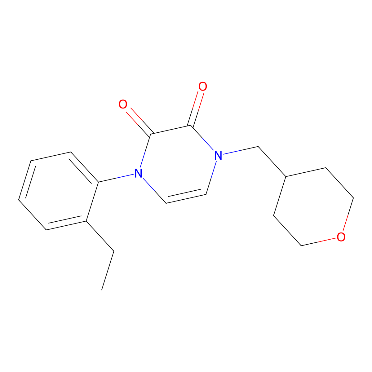 1-(2-Ethylphenyl)-4-[(oxan-4-yl)methyl]-1,2,3,4-tetrahydropyrazine-2,3-dione molecular structure, CAS 3030848-32-6