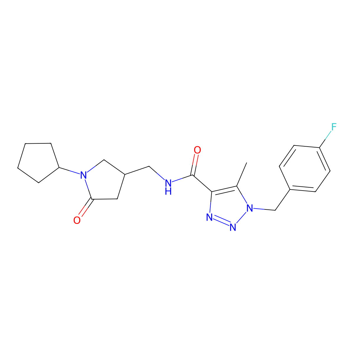 N-[(1-cyclopentyl-5-oxopyrrolidin-3-yl)methyl]-1-[(4-fluorophenyl)methyl]-5-methyl-1H-1,2,3-triazole-4-carboxamide molecular structure, CAS 3030848-39-3