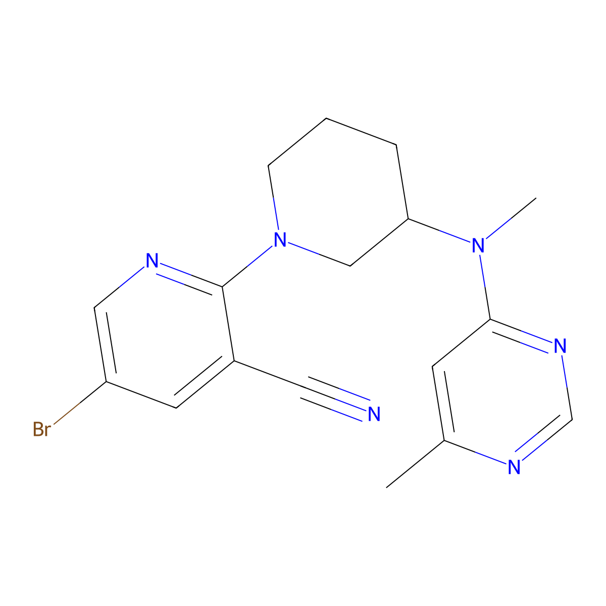 5-Bromo-2-{3-[methyl(6-methylpyrimidin-4-yl)amino]piperidin-1-yl}pyridine-3-carbonitrile molecular structure, CAS 3030848-41-7