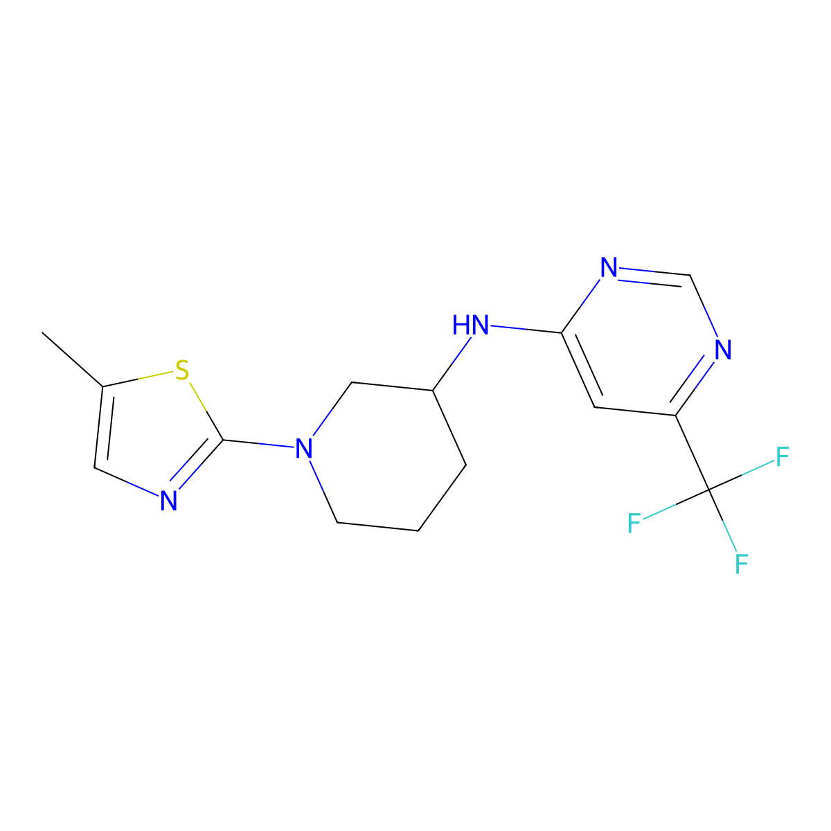 N-[1-(5-methyl-1,3-thiazol-2-yl)piperidin-3-yl]-6-(trifluoromethyl)pyrimidin-4-amine molecular structure, CAS 3030848-51-9
