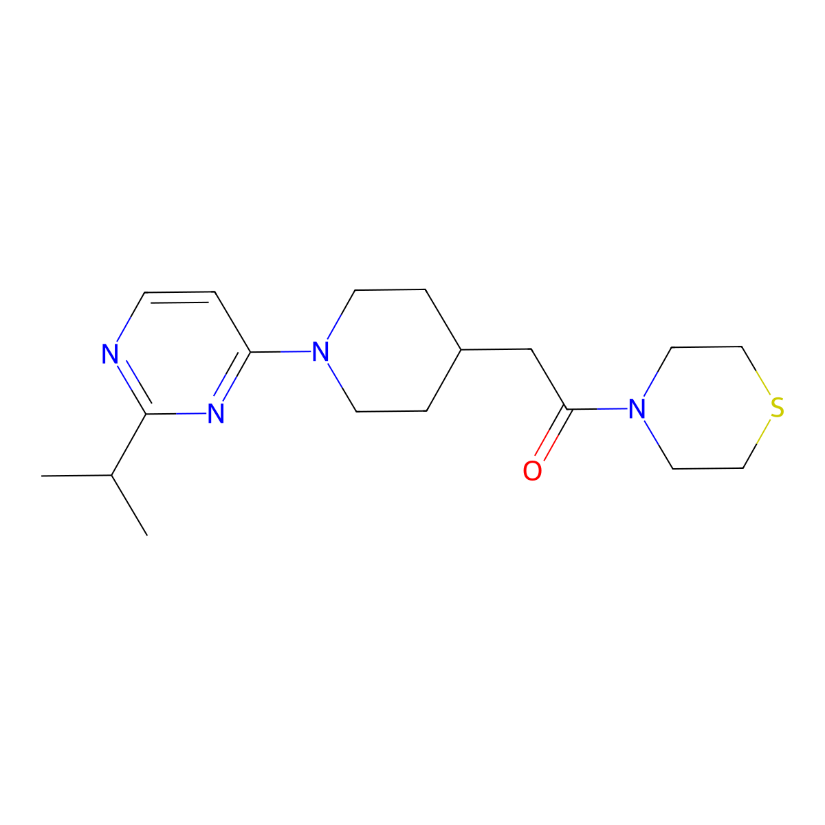2-{1-[2-(Propan-2-yl)pyrimidin-4-yl]piperidin-4-yl}-1-(thiomorpholin-4-yl)ethan-1-one molecular structure, CAS 3030848-54-2