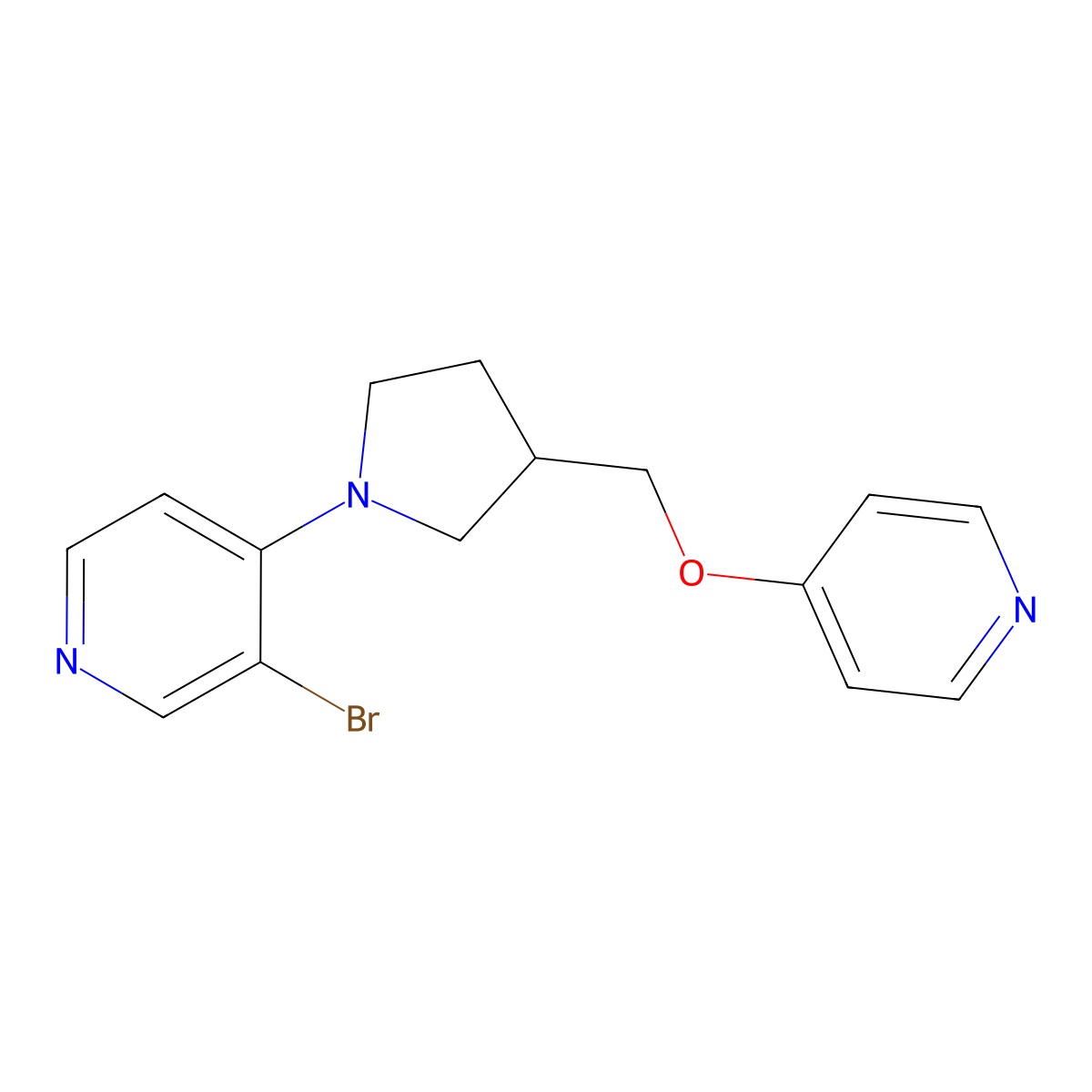 3-Bromo-4-{3-[(pyridin-4-yloxy)methyl]pyrrolidin-1-yl}pyridine molecular structure, CAS 3030848-72-4