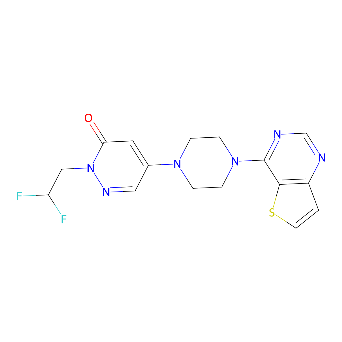 2-(2,2-Difluoroethyl)-5-(4-{thieno[3,2-d]pyrimidin-4-yl}piperazin-1-yl)-2,3-dihydropyridazin-3-one molecular structure, CAS 3030848-86-0