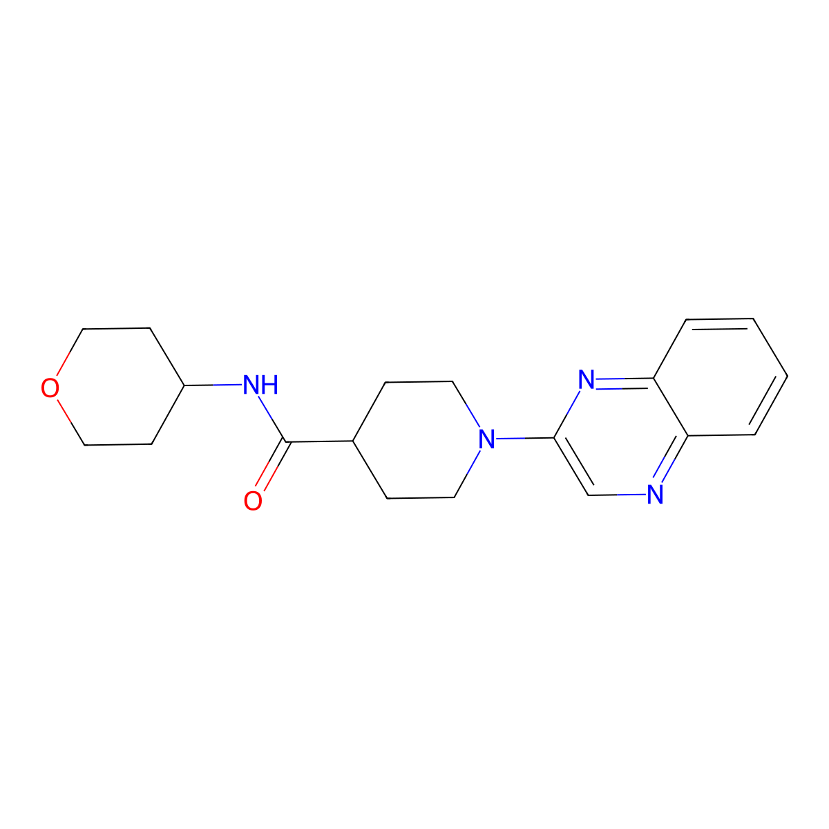 N-(oxan-4-yl)-1-(quinoxalin-2-yl)piperidine-4-carboxamide molecular structure, CAS 3030849-00-1