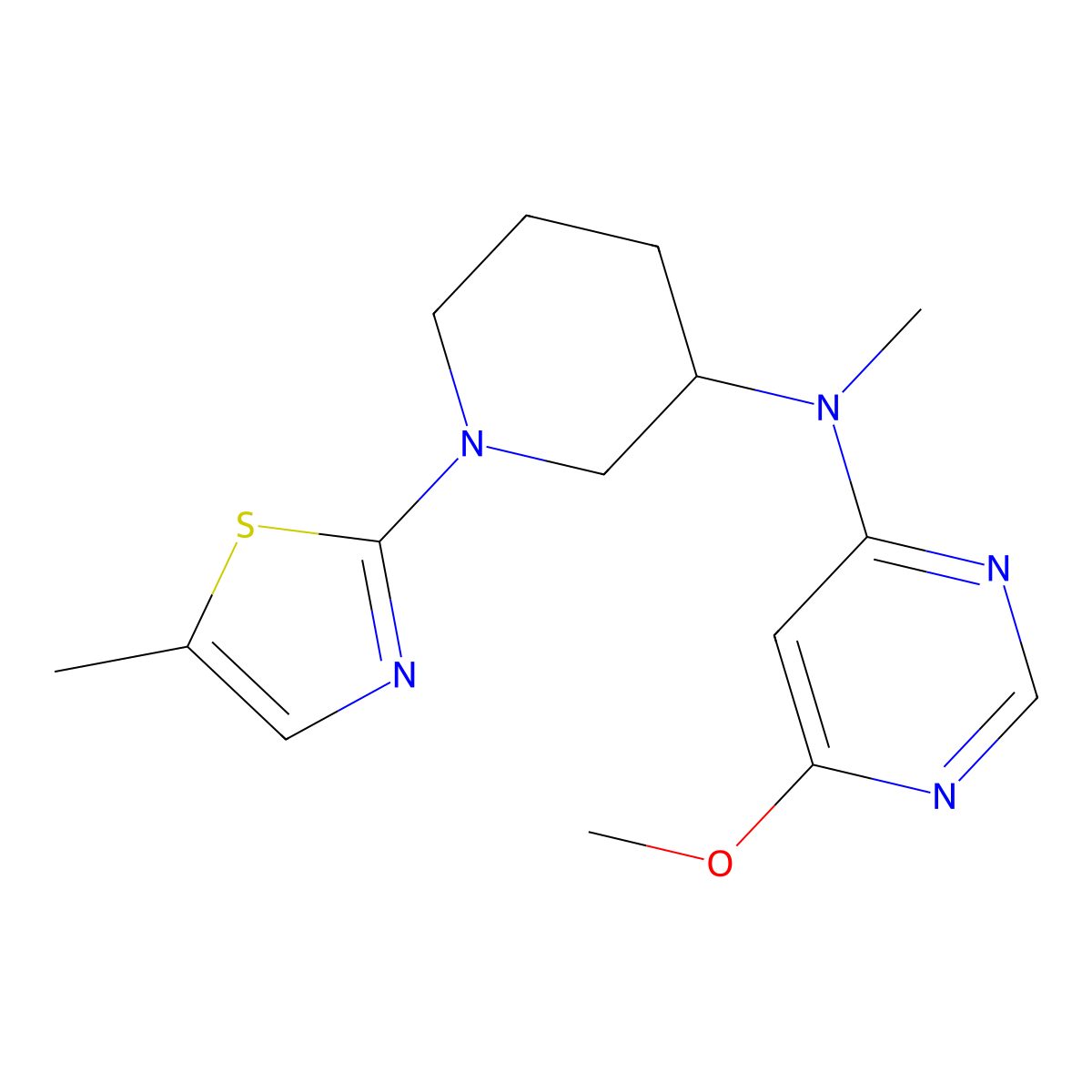 6-methoxy-N-methyl-N-[1-(5-methyl-1,3-thiazol-2-yl)piperidin-3-yl]pyrimidin-4-amine molecular structure, CAS 3030849-01-2