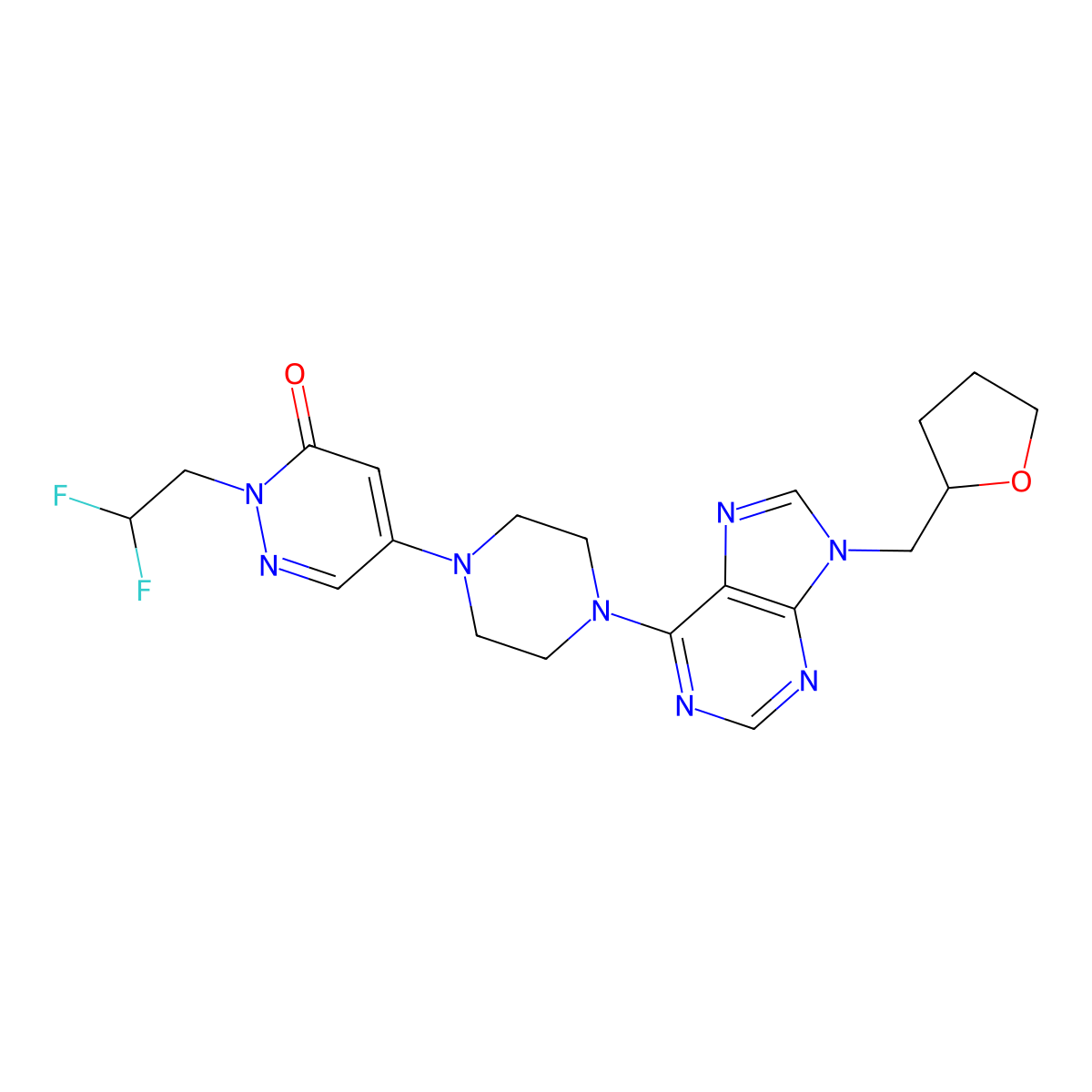 2-(2,2-difluoroethyl)-5-(4-{9-[(oxolan-2-yl)methyl]-9H-purin-6-yl}piperazin-1-yl)-2,3-dihydropyridazin-3-one molecular structure, CAS 3030849-02-3