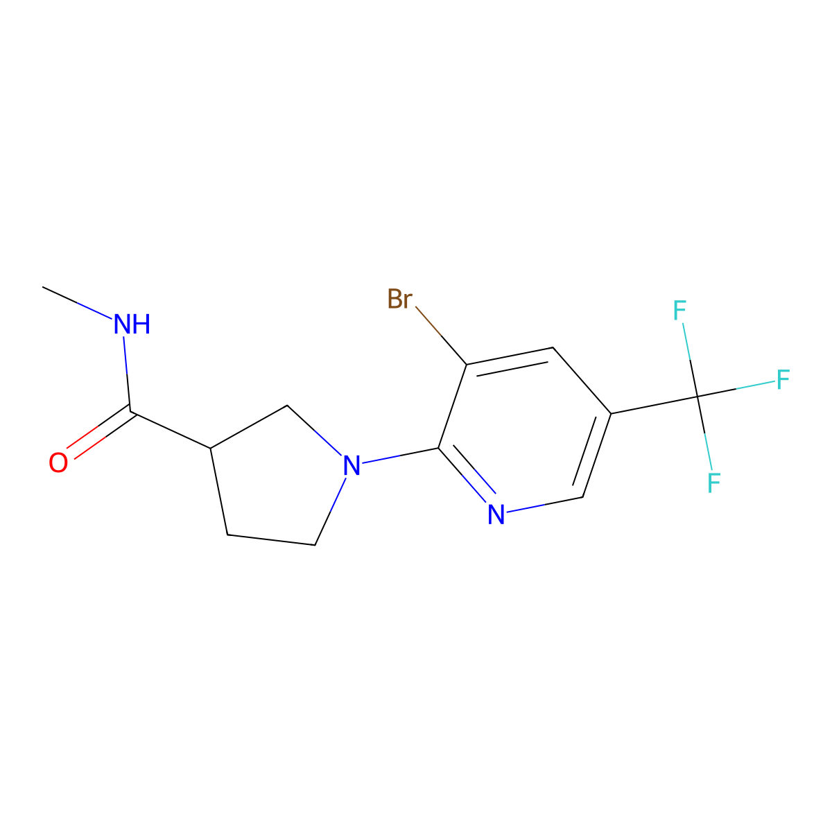 1-[3-bromo-5-(trifluoromethyl)pyridin-2-yl]-N-methylpyrrolidine-3-carboxamide molecular structure, CAS 3030849-03-4