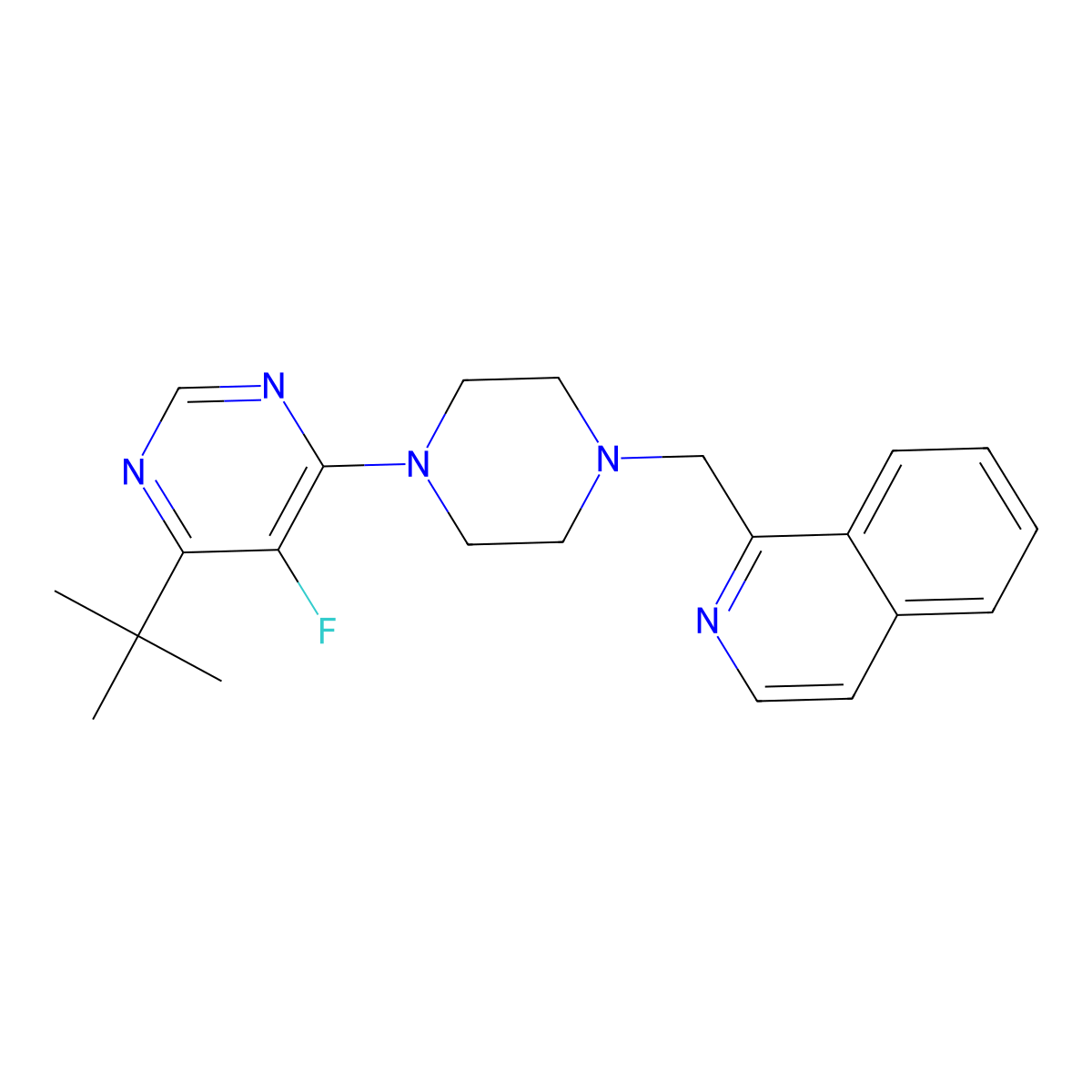 1-{[4-(6-Tert-butyl-5-fluoropyrimidin-4-yl)piperazin-1-yl]methyl}isoquinoline molecular structure, CAS 3030849-09-0