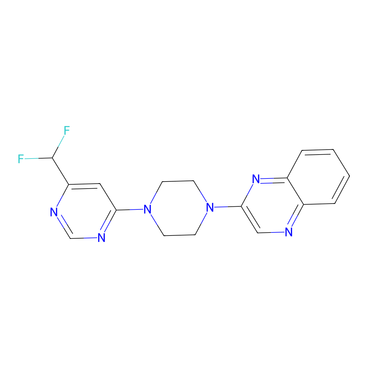 2-{4-[6-(Difluoromethyl)pyrimidin-4-yl]piperazin-1-yl}quinoxaline molecular structure, CAS 3030849-16-9