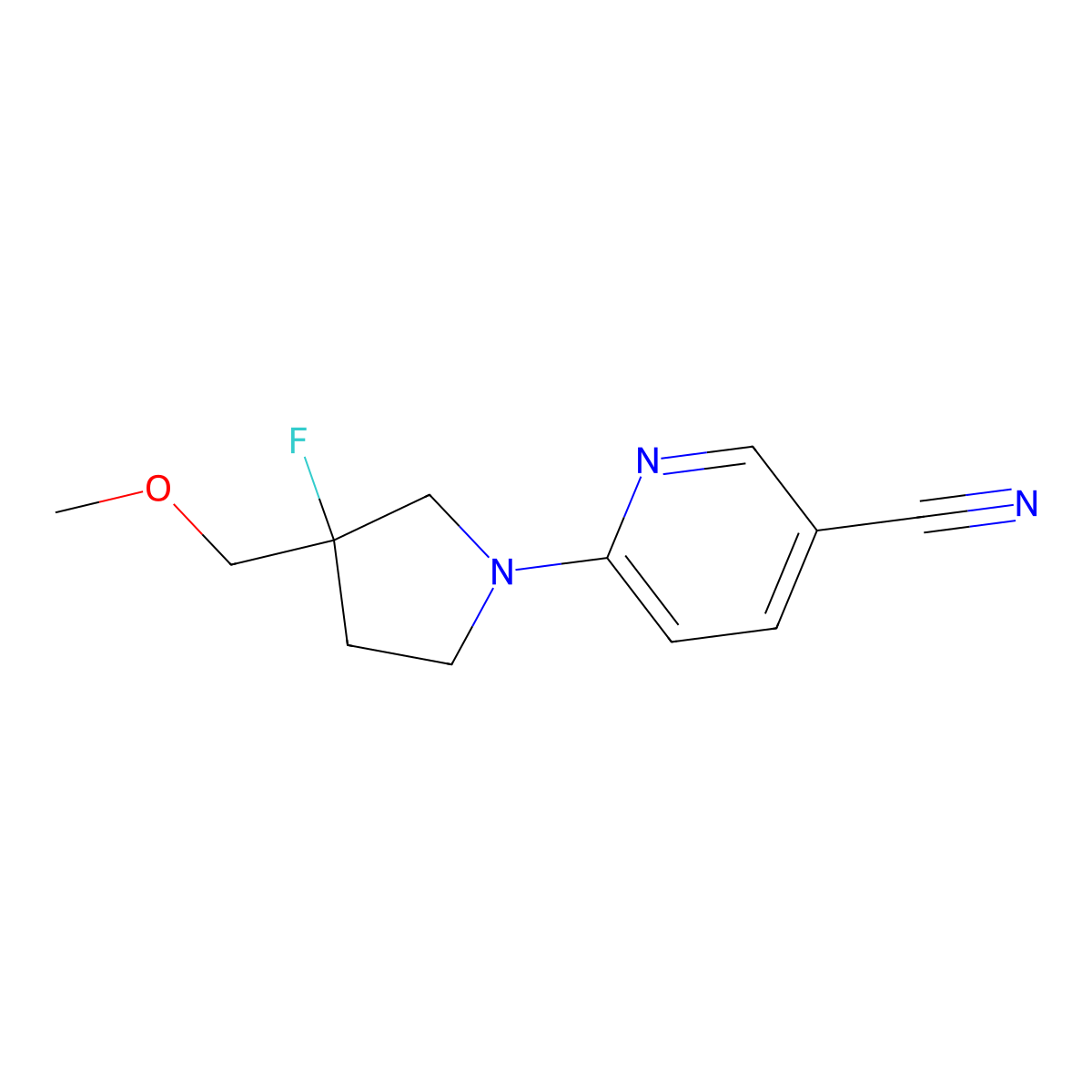 6-[3-Fluoro-3-(methoxymethyl)pyrrolidin-1-yl]pyridine-3-carbonitrile molecular structure, CAS 3030849-27-2