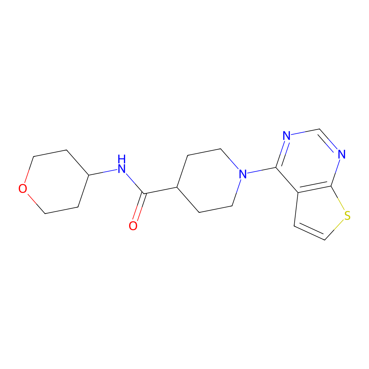 N-(oxan-4-yl)-1-{thieno[2,3-d]pyrimidin-4-yl}piperidine-4-carboxamide molecular structure, CAS 3030849-31-8