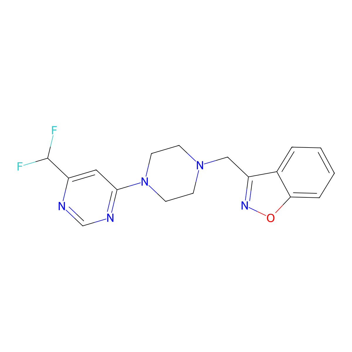3-({4-[6-(Difluoromethyl)pyrimidin-4-yl]piperazin-1-yl}methyl)-1,2-benzoxazole molecular structure, CAS 3030849-32-9