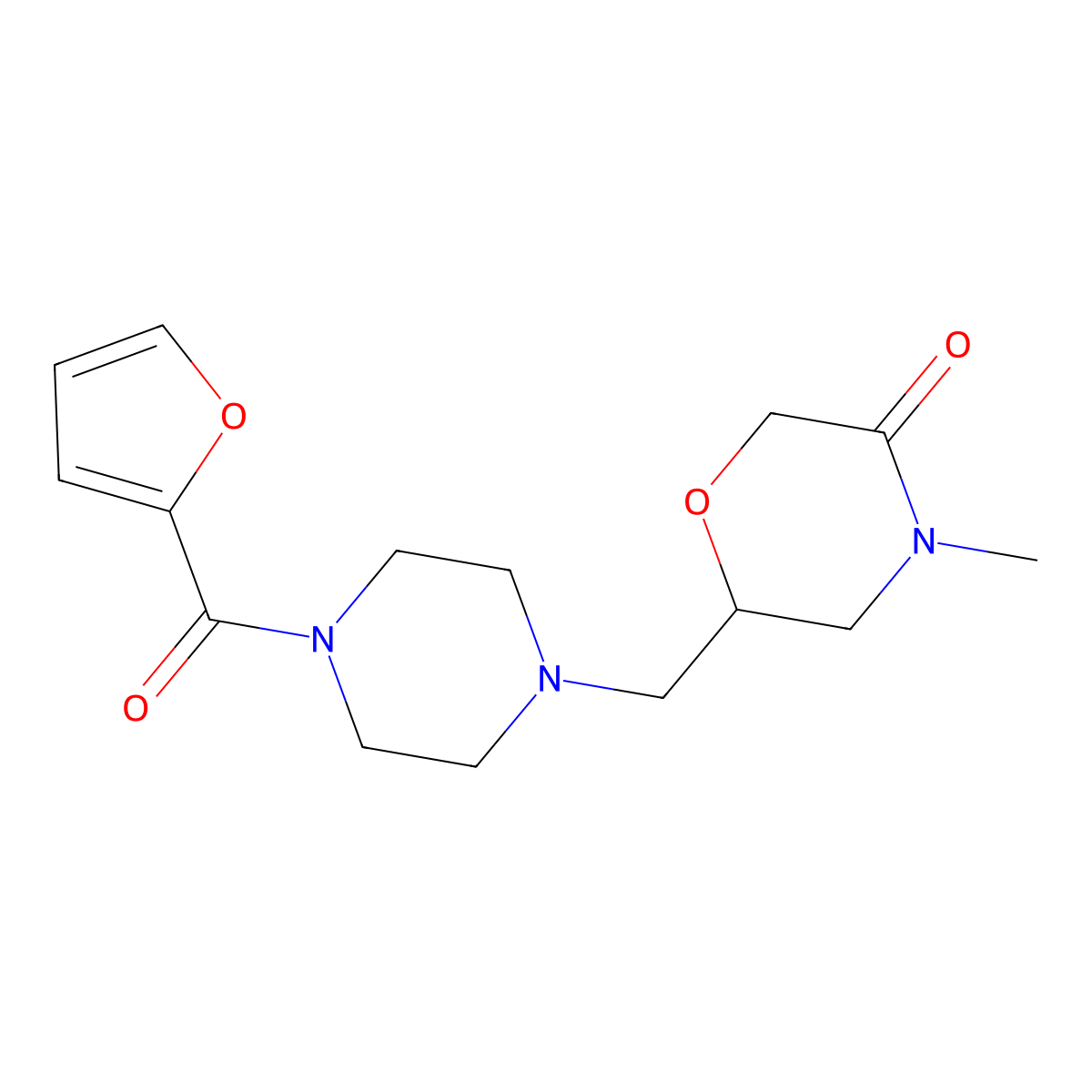 6-{[4-(Furan-2-carbonyl)piperazin-1-yl]methyl}-4-methylmorpholin-3-one molecular structure, CAS 3030849-35-2