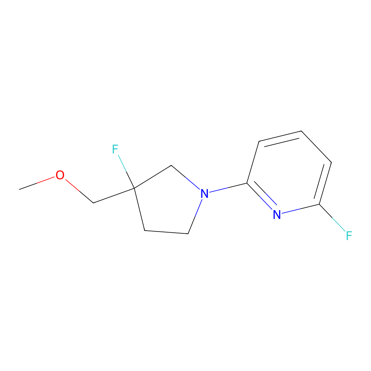 2-Fluoro-6-[3-fluoro-3-(methoxymethyl)pyrrolidin-1-yl]pyridine molecular structure, CAS 3030849-42-1