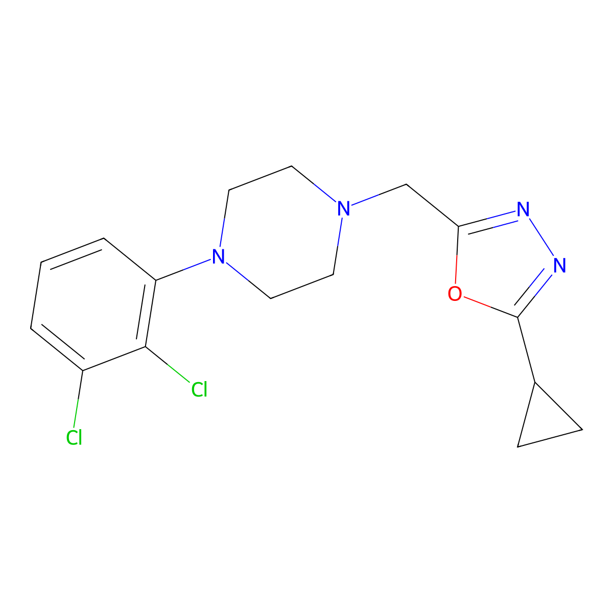 1-[(5-Cyclopropyl-1,3,4-oxadiazol-2-yl)methyl]-4-(2,3-dichlorophenyl)piperazine molecular structure, CAS 3030849-43-2