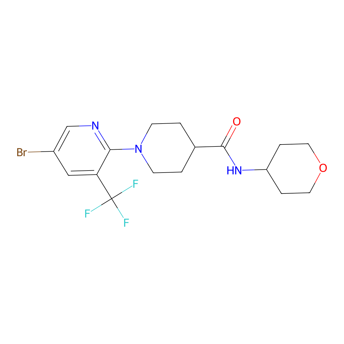 1-[5-bromo-3-(trifluoromethyl)pyridin-2-yl]-N-(oxan-4-yl)piperidine-4-carboxamide molecular structure, CAS 3030849-44-3