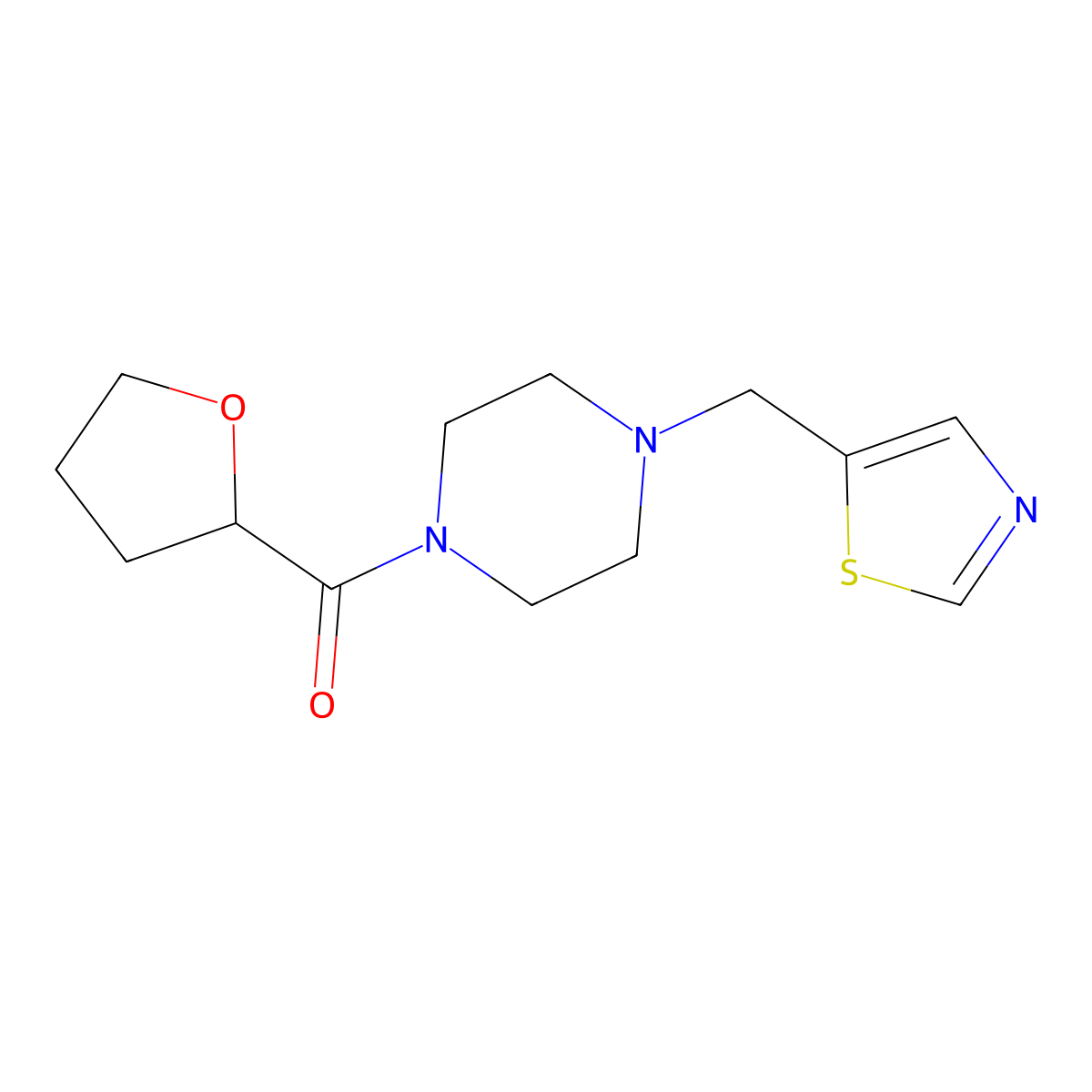 1-(Oxolane-2-carbonyl)-4-[(1,3-thiazol-5-yl)methyl]piperazine molecular structure, CAS 3030849-52-3