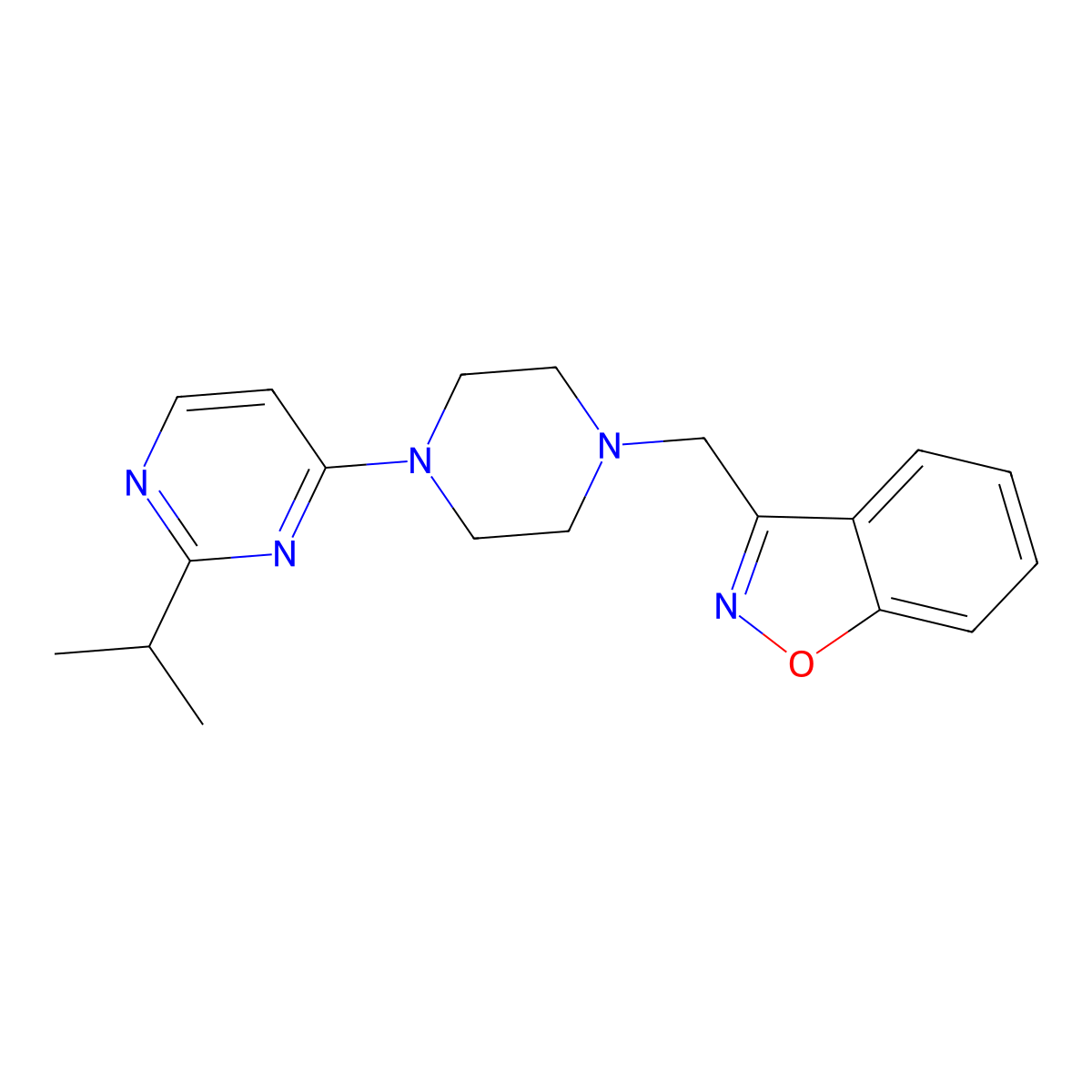 3-({4-[2-(Propan-2-yl)pyrimidin-4-yl]piperazin-1-yl}methyl)-1,2-benzoxazole molecular structure, CAS 3030849-63-6