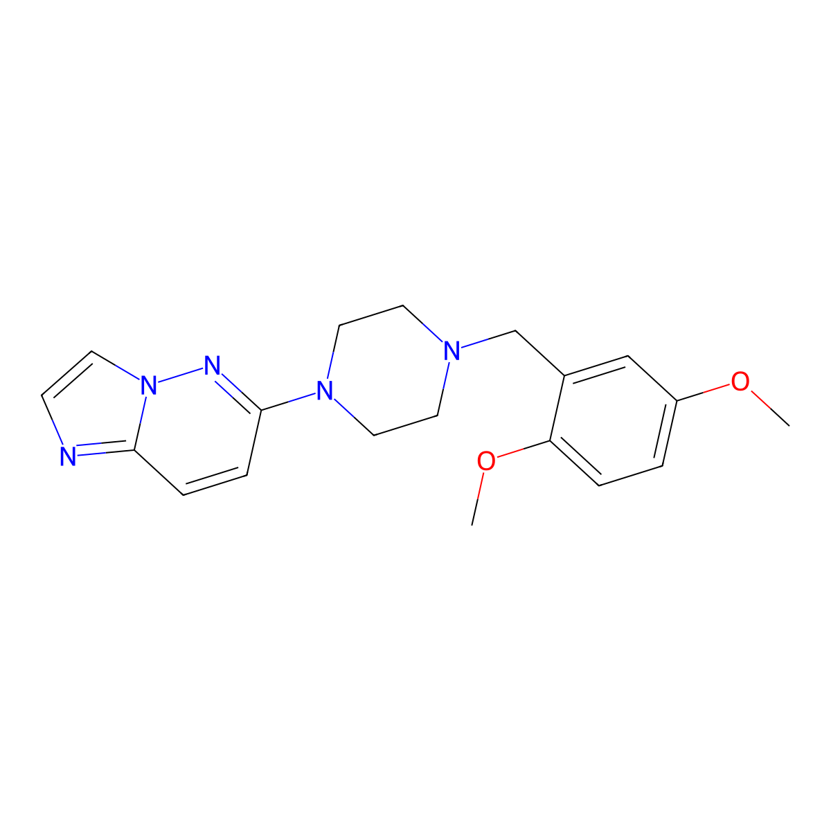 1-[(2,5-Dimethoxyphenyl)methyl]-4-{imidazo[1,2-b]pyridazin-6-yl}piperazine molecular structure, CAS 3030849-76-1