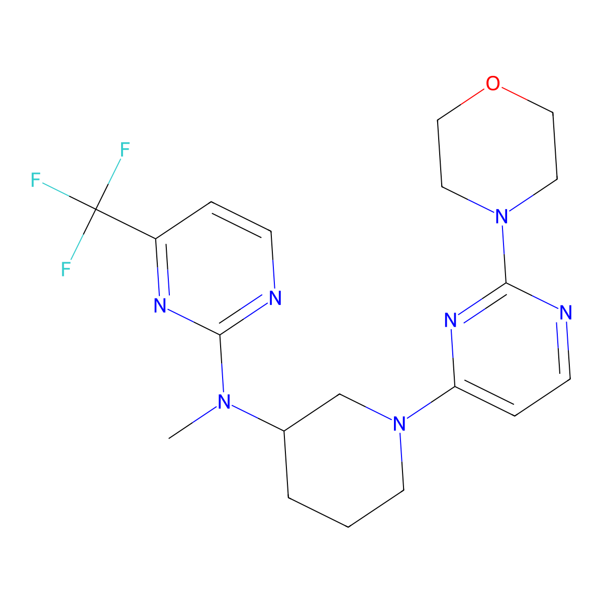 N-methyl-N-[1-(2-morpholin-4-ylpyrimidin-4-yl)piperidin-3-yl]-4-(trifluoromethyl)pyrimidin-2-amine molecular structure, CAS 3030849-82-9