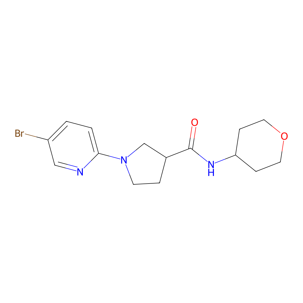 1-(5-bromopyridin-2-yl)-N-(oxan-4-yl)pyrrolidine-3-carboxamide molecular structure, CAS 3030849-93-2
